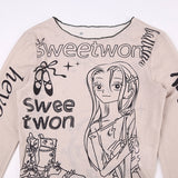 カートゥーンメッシュシースルー長袖Tシャツ
