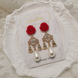 ローズシャンデリアピアス / Red Rose Chandelier Piercing