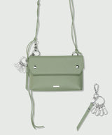 パイピンレザーストラップフラップバッグ＆ユティリティキーリング / piping leather strap flap bag & utility key ring basil