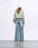 (Recycled) Distressed Denim Layered Wide Pants _ Blue