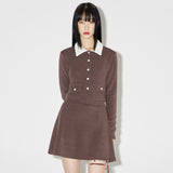 Haley Collar Knit Cardigan [BROWN] (6638359085174)