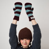 STRIPE MITTENS, BLUE+BURGUNDY