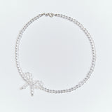 [925 SILVER] Crystal Ribbon Necklace