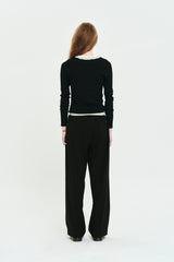 COLLECTION STRING CUT OFF WIDE SLACKS [BLACK]