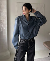 （UNISEX）グリッツボタンクロップレザーブルゾン