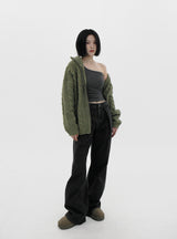 ケーブルハイネックジップアップカーディガン / Cable high neck zip-up cardigan (6color)