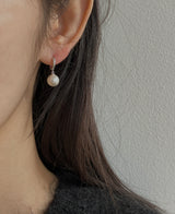 [92.5silver] round pearl one-touch earrings