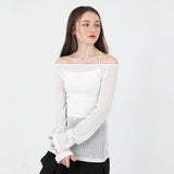 シースルーバックスリットロングスリーブニット / See-Throught Back Slit Long Sleeve Knit White