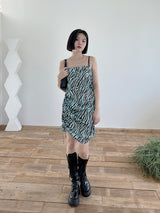 サテンゼブラシャーリングドレス/Satin Zebra Shirring Dress (2color)