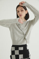 ASYMMETRY PLACKET KNIT CROP TOP GRAY MELANGE (6608598007926)