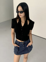 オッターオールインワンブックレットホルタースリーブレス半袖カーディガン/ Otter all-in-one booklet halter sleeveless knit short-sleeved cardigan