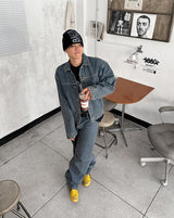 No.0346 G washed set straight denim PT