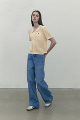 MONO CHERRY NET KNIT SHORT CARDIGAN [IVORY]