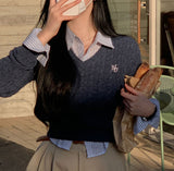 [Belied made] More twisted V-neck embroidery long-sleeved knit