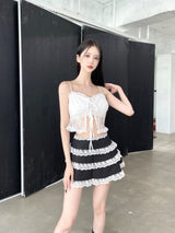 998. Lace see-through ribbon top (2color)