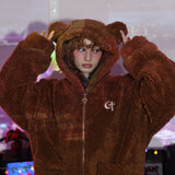 パンクベアフリースジャケット / 0 1 punk bear fleece jacket - BROWN