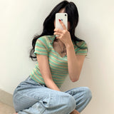 Stripe Short Sleeve Knit Top