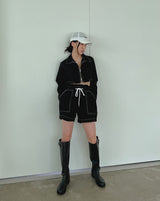 ステッチリネンクロップジャケット/Stitched Linen Crop Jacket (3color)