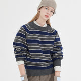 カシミアウールブレンドストライプニットプルオーバー/CASHEMERE WOOL BLENDED STRIPE KNIT PULL OVER_NAVY