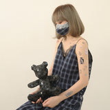 ネイビーチェックレースマスク / navy check lace mask (4539127955574)