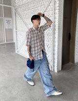 No.0305 S linen check half SHIRT (3color)