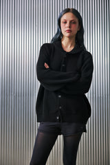 ROUND-COLLAR 7G KNIT CARDIGAN (Black) / ラウンドカラーニットカーディガン