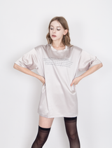 サテンオーバーサイズTシャツワンスアポンアタイム / SATIN OVERSIZE T-SHIRT #ONCE UPON A TIME(SILVER)