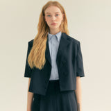 クロップアンバルハーフスリーブジャケット / Crop Unbal Half Sleeve Jacket (Black)