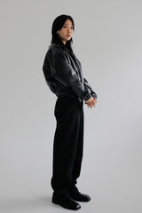 レザークロップブルゾンパディング/Leather crop blouson padding (2color)