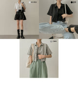 sleeveless shirt with collar button short-sleeved cardigan set