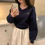 パステルVネッククロップドスウェットシャツ