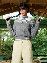 Ribbon Line Collar Wool Knit (Gray)