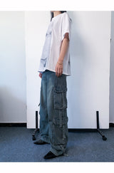Cargo pocket denim wide pants