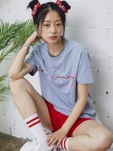 ムーンバニーレタリング刺繍Tシャツ/MOON BUNNY  LETTERING EMBROIDERY T-SHIRT PALE BLUE (6586883145846)