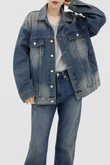 ジンチョンボクシーフィットデニムジャケット / deep blue over Fit Denim Jacket