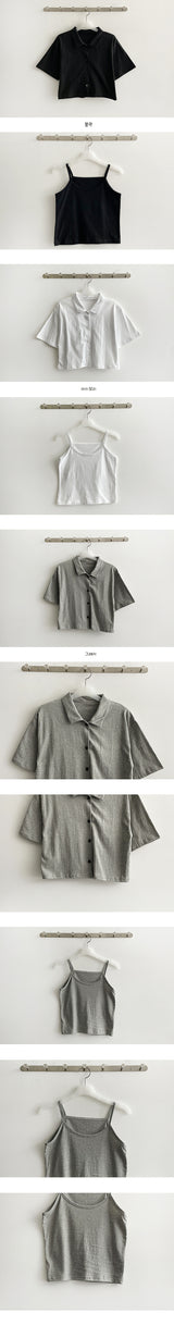 sleeveless shirt with collar button short-sleeved cardigan set