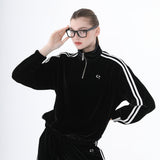 レイジーデイベルベットジップアップ/0 3 lazy day velvet zip-up top - BLACK