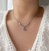 bi サージカルスチールブルーキャットアイコインハートキッチュネックレス / bi Surgical Steel Blue Cats Eye Coin Heart Kitch Necklace