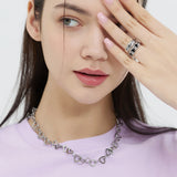 HIGHTEEN HEART RING CHAIN SURGICAL CHOKER NECKLACE