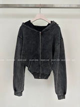 Garment Washing Cut-Out Hood Zip-up
