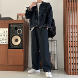 LMN log Oversized fit stitch denim setup pants (2 colors)