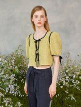 リンクルリボンパフブラウス / Wrinkle Ribbon Puff Blouse (2colors)