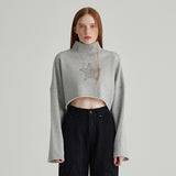 MELANGE GRAY TURTLENECK CROP SWEATSHIRT