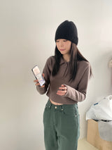 マッシュルームボタン襟Tシャツ
