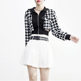 Monet Hound Checked Fur Jacket
