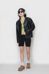 クロップレザーカーディガン / Crop leather cardigan