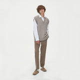 LAMBSWOOL V NECK KNIT VEST_MOCHA (6611351208054)
