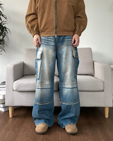 Sand Washed cargo cut denim pants