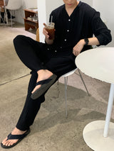 ニューゲントオーシャンアイスプリーツセットアップロングワイドパンツ / New Gent Ocean Ice Pleats Set-up Long Wide Pants (2 colors)