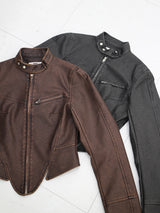 ピグメントウォッシュドレザージャケット/Pigment Washed Leather Jacket - Charcoal